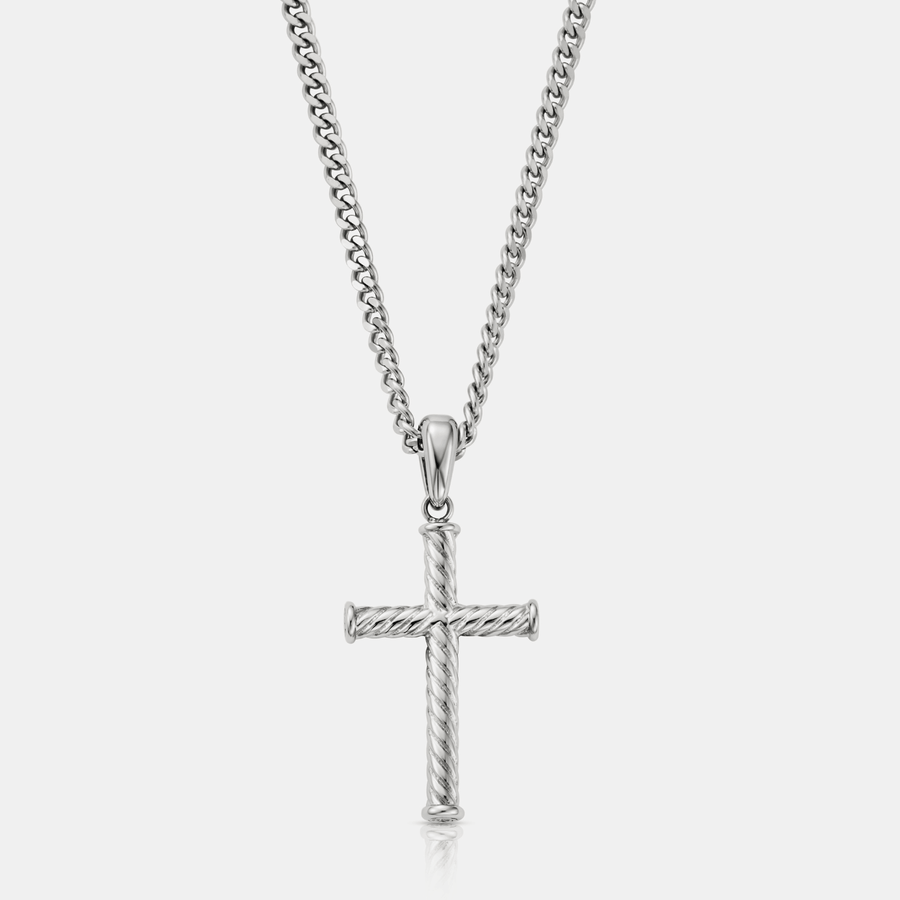 Rope Cross Pendant Necklace (Silver)