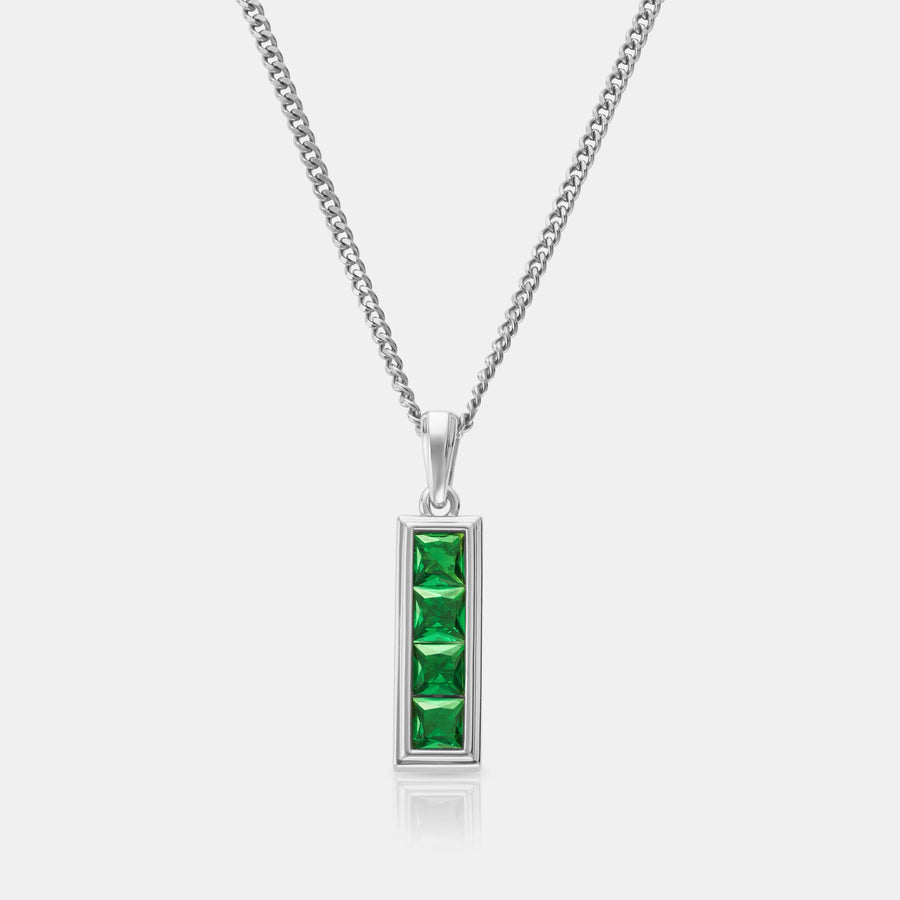 Emerald Stone Totem Pendant Necklace (Silver)