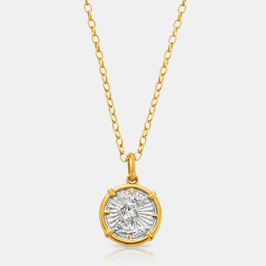 St Michael Two-Tone Pendant Necklace (Gold)