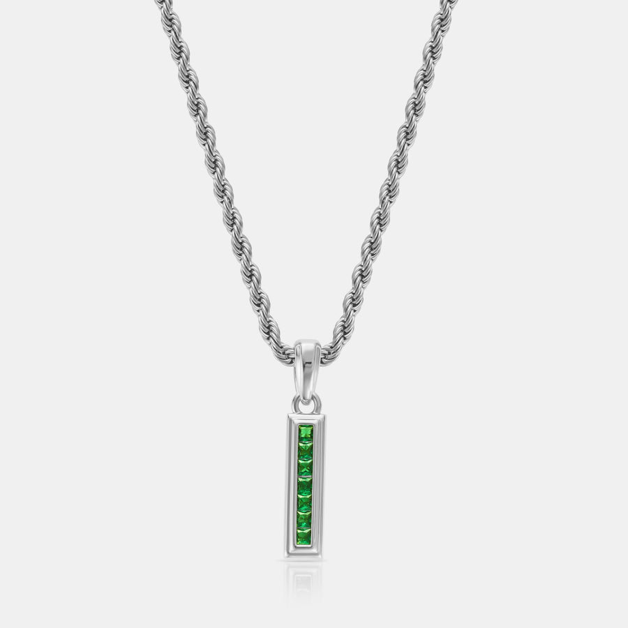 Mini Emerald Stone Totem Pendant Necklace (Silver)