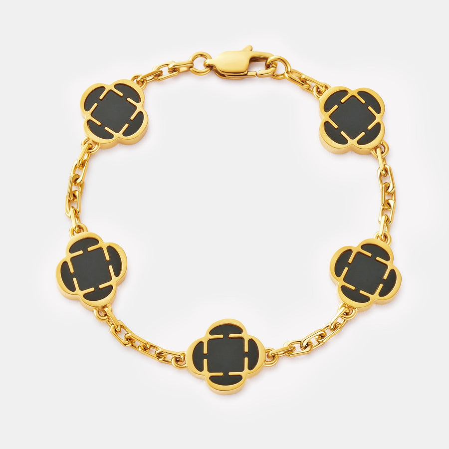 Onyx Clover Stone Bracelet (Gold)
