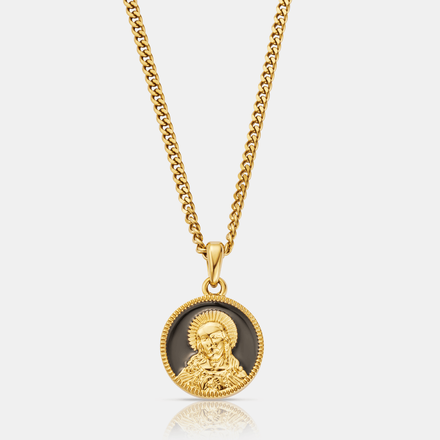 Enamel Jesus Pendant Necklace (Gold)