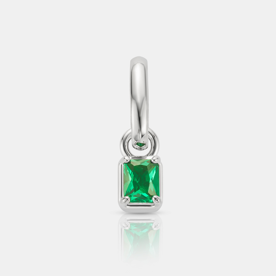 Mini Emerald Rectangle Pendant Necklace (Silver)