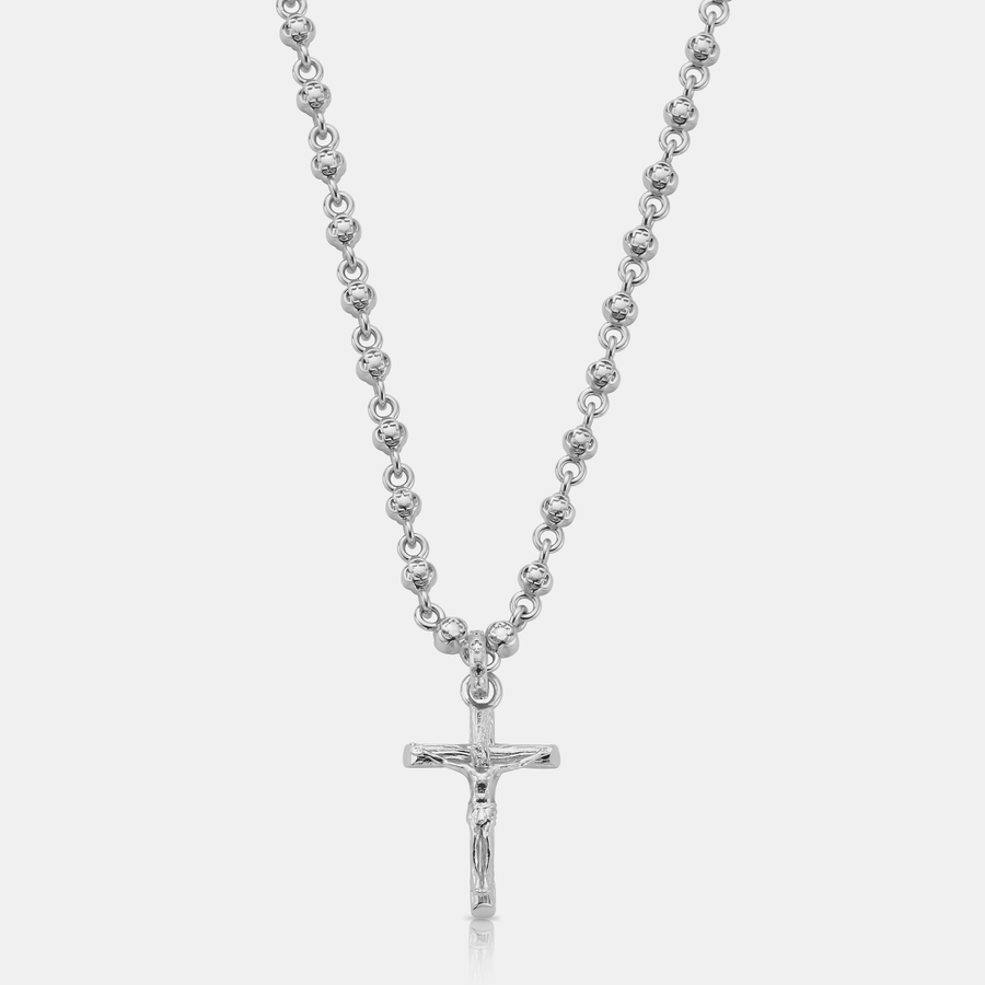 Rosary Crucifix Pendant Necklace (Silver)