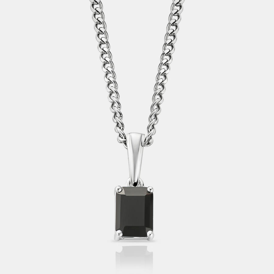 Onyx Stone Pendant Necklace (Silver)