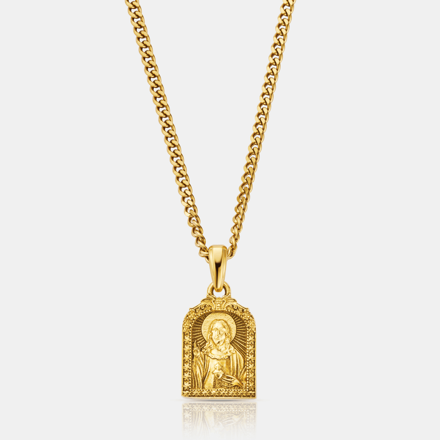 Sacred Heart Jesus Pendant Necklace (Gold)