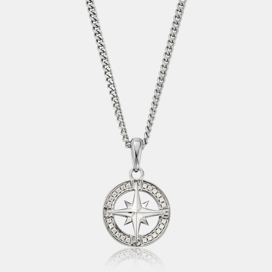 Iced North Star Pendant Necklace (Silver)