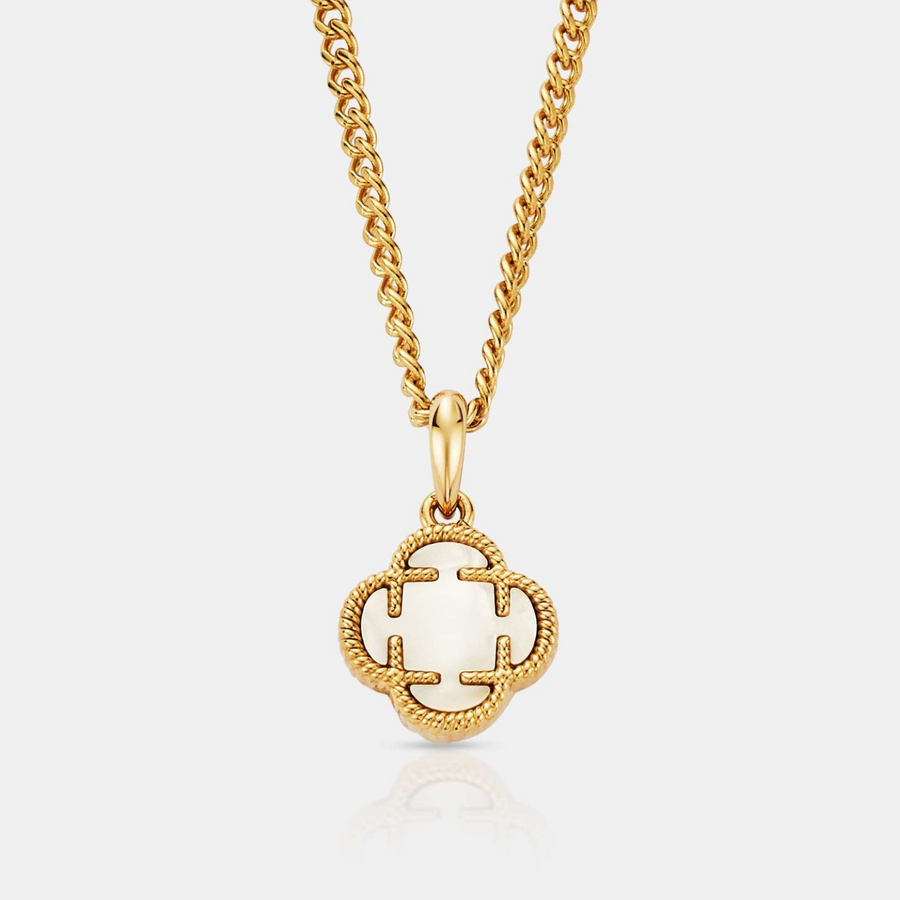 White Clover Stone Pendant Necklace (Gold)