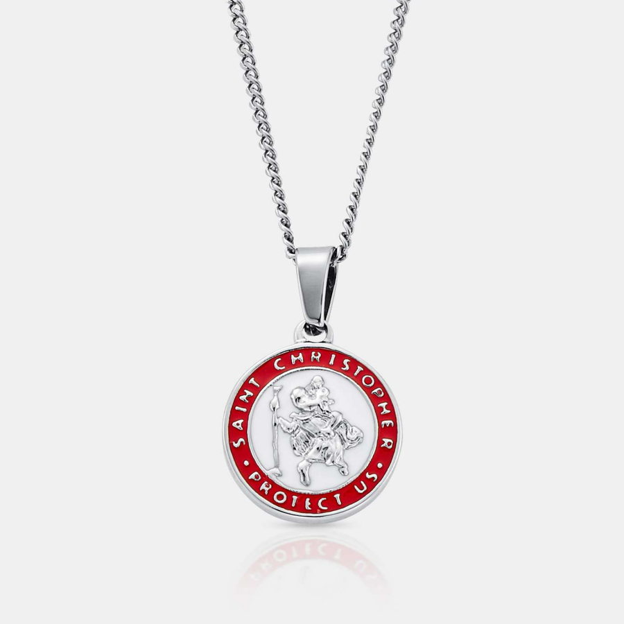 Enamel Saint Christopher Pendant Necklace (Silver)